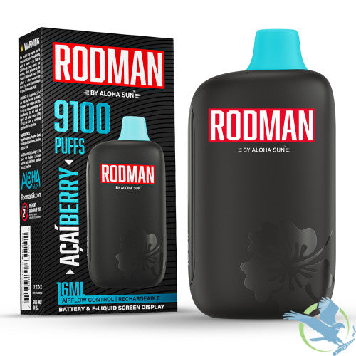 RODMAN By Aloha Sun 16ML 9100 Puffs Prefilled Nicotine Salt Rechargeable Disposable Vape Device With Battery & E-Liquid Screen - Display of 10