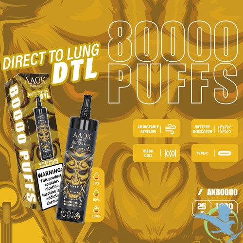 AAOK 80K Puffs 25ML Disposable Vape Device With LED Screen - Display of 10