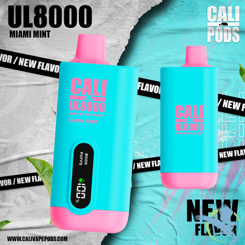 Cali UL8000 18ML 8000 Puffs 600mAh Prefilled Nicotine Salt Rechargeable Disposable Vape Device With E-Liquid & Battery LED Display Made By Cali Pods - Display of 6