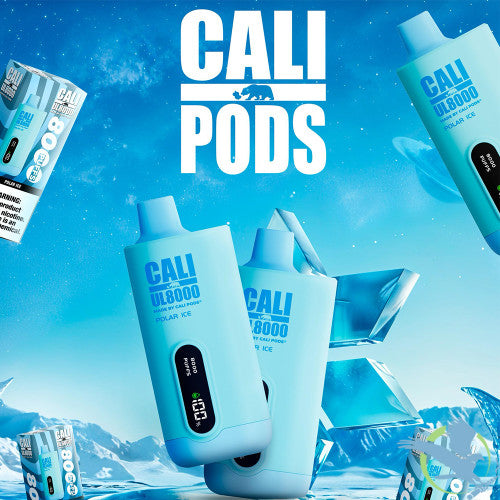 Cali UL8000 18ML 8000 Puffs 600mAh Prefilled Nicotine Salt Rechargeable Disposable Vape Device With E-Liquid & Battery LED Display Made By Cali Pods - Display of 6