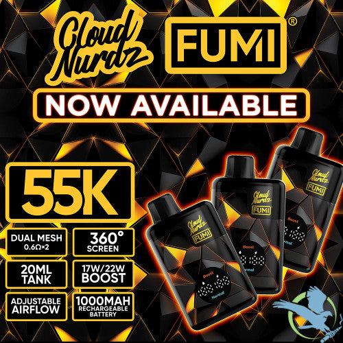 FUMI x Cloud Nurdz 55K Puffs 20ML Disposable Device With Adjustable Airflow & LED Screen - Display of 5