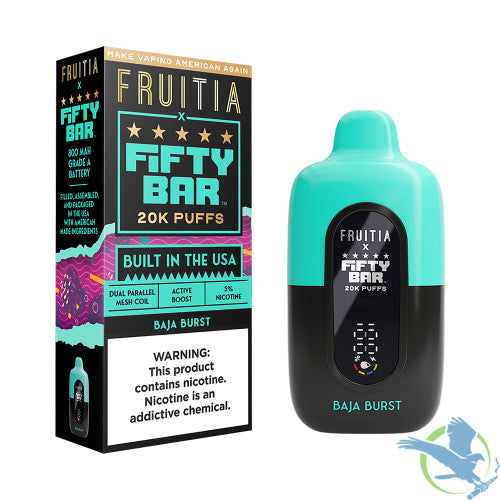Fruitia x Fifty Bar 18ML 20K Puffs Disposable Device With Always Active Boost & Adjustable Airflow - Display of 5