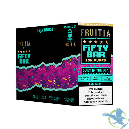 Fruitia x Fifty Bar 18ML 20K Puffs Disposable Device With Always Active Boost & Adjustable Airflow - Display of 5