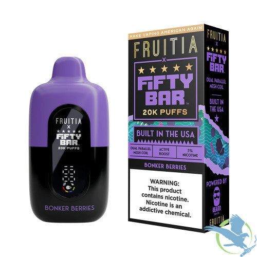 Fruitia x Fifty Bar 18ML 20K Puffs Disposable Device With Always Active Boost & Adjustable Airflow - Display of 5