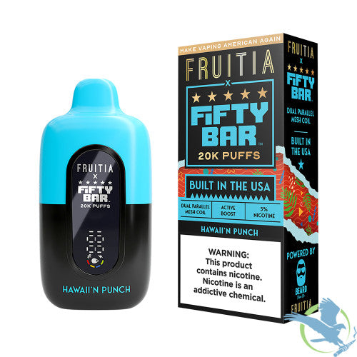 Fruitia x Fifty Bar 18ML 20K Puffs Disposable Device With Always Active Boost & Adjustable Airflow - Display of 5