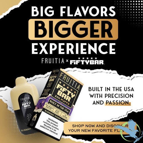 Fruitia x Fifty Bar 18ML 20K Puffs Disposable Device With Always Active Boost & Adjustable Airflow - Display of 5