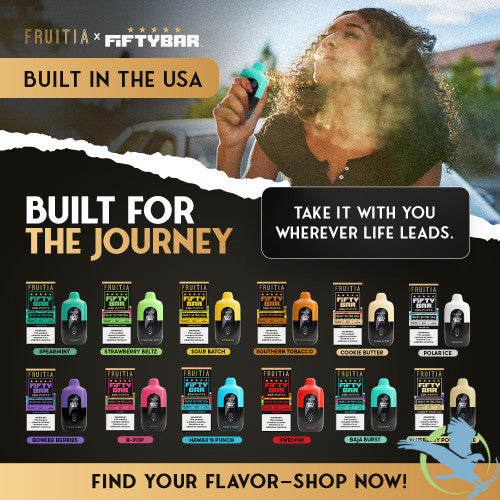 Fruitia x Fifty Bar 18ML 20K Puffs Disposable Device With Always Active Boost & Adjustable Airflow - Display of 5