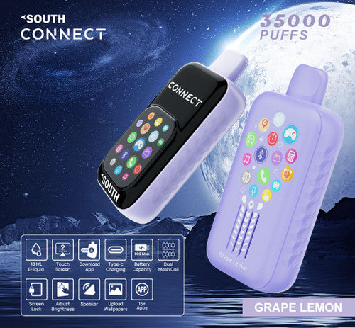 South Connect 35K Puffs 18ML Disposable Device With Bluetooth Connections & Touch Screen - Display of 5