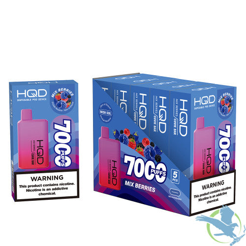 HQD Cuvie Bar 18ML 7000 Puffs 550mAh Prefilled Nicotine Salt Rechargeable Disposable Device With Mesh Coil Technology - Display of 5