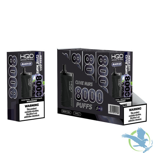 HQD Cuvie Mars 18ML 8000 Puffs 650mAh Prefilled Nicotine Salt Rechargeable Disposable Device With Mesh Coil Technology - Display of 5
