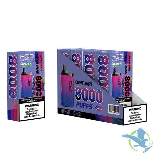 HQD Cuvie Mars 18ML 8000 Puffs 650mAh Prefilled Nicotine Salt Rechargeable Disposable Device With Mesh Coil Technology - Display of 5