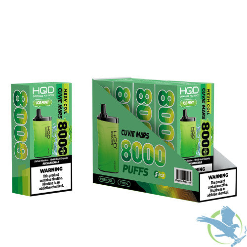 HQD Cuvie Mars 18ML 8000 Puffs 650mAh Prefilled Nicotine Salt Rechargeable Disposable Device With Mesh Coil Technology - Display of 5