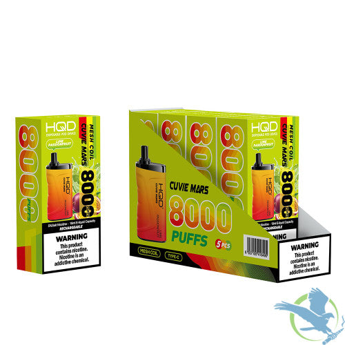 HQD Cuvie Mars 18ML 8000 Puffs 650mAh Prefilled Nicotine Salt Rechargeable Disposable Device With Mesh Coil Technology - Display of 5
