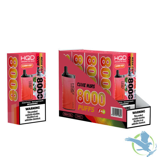 HQD Cuvie Mars 18ML 8000 Puffs 650mAh Prefilled Nicotine Salt Rechargeable Disposable Device With Mesh Coil Technology - Display of 5