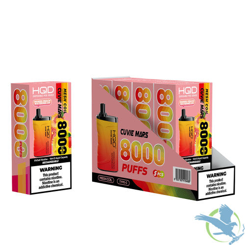 HQD Cuvie Mars 18ML 8000 Puffs 650mAh Prefilled Nicotine Salt Rechargeable Disposable Device With Mesh Coil Technology - Display of 5
