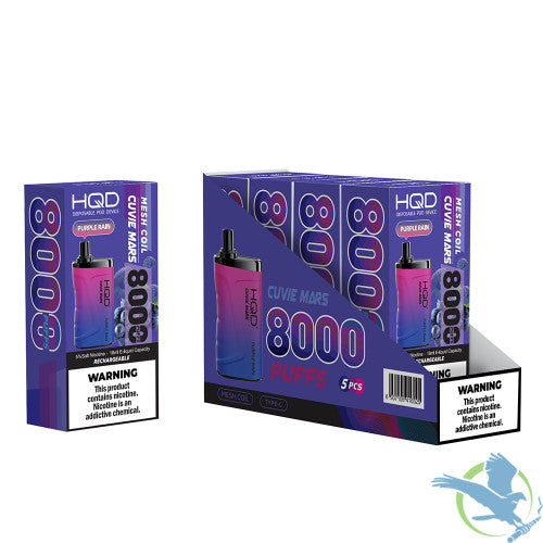 HQD Cuvie Mars 18ML 8000 Puffs 650mAh Prefilled Nicotine Salt Rechargeable Disposable Device With Mesh Coil Technology - Display of 5