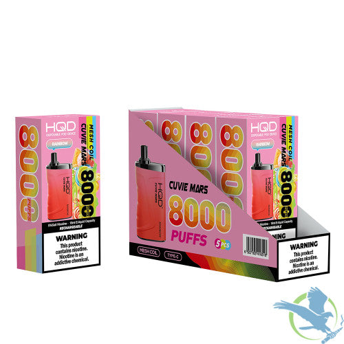 HQD Cuvie Mars 18ML 8000 Puffs 650mAh Prefilled Nicotine Salt Rechargeable Disposable Device With Mesh Coil Technology - Display of 5