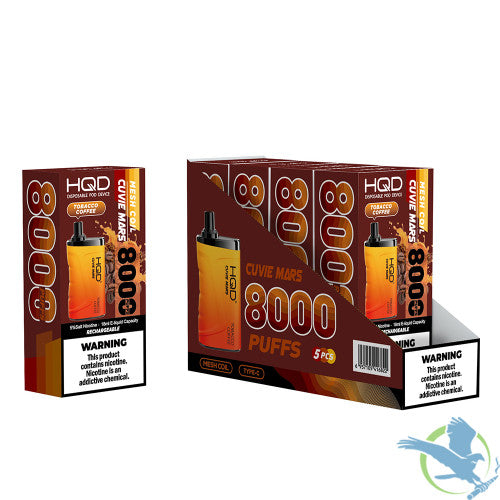 HQD Cuvie Mars 18ML 8000 Puffs 650mAh Prefilled Nicotine Salt Rechargeable Disposable Device With Mesh Coil Technology - Display of 5