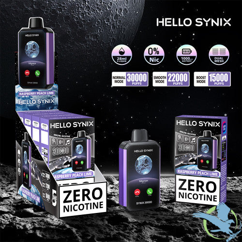 Hello Synix 30K Puffs 28ML Zero Nicotine Disposable Device With Bluetooth Connections & Smart Touch - Display of 5