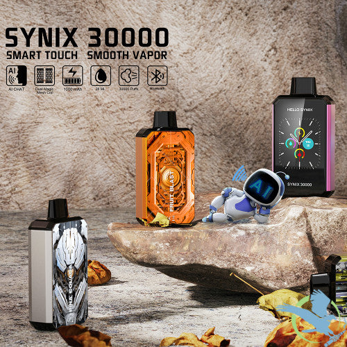 Hello Synix 30K Puffs 28ML Zero Nicotine Disposable Device With Bluetooth Connections & Smart Touch - Display of 5