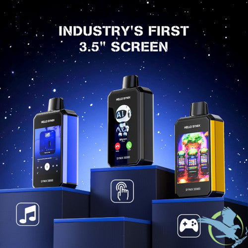 Hello Synix 30K Puffs 28ML Zero Nicotine Disposable Device With Bluetooth Connections & Smart Touch - Display of 5