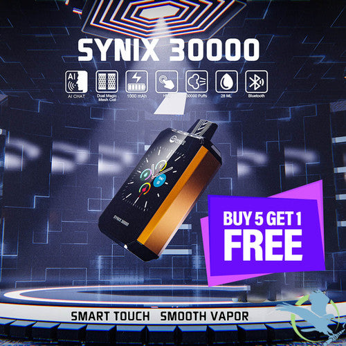 Hello Synix 30K Puffs 28ML Zero Nicotine Disposable Device With Bluetooth Connections & Smart Touch - Display of 5