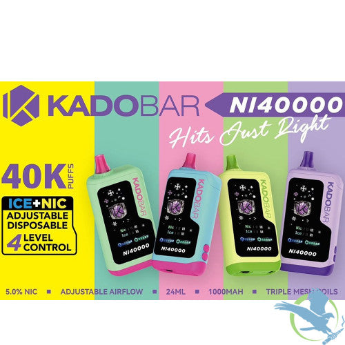 Kado Bar NI40000 Puffs 24ML Disposable Device With Ice + Nic Control & Digital Screen - Display of 5