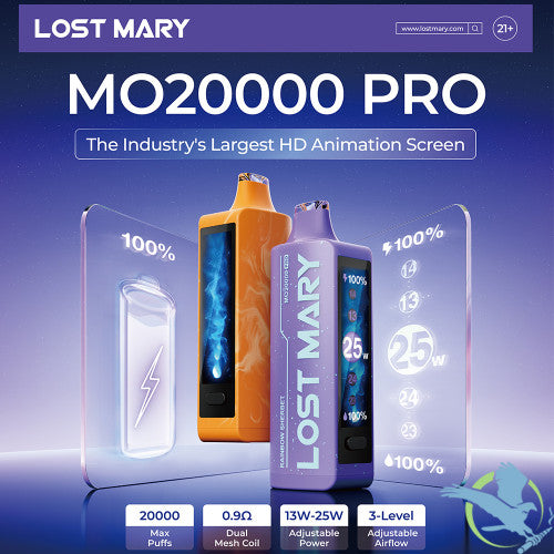 LOST MARY MO20000 Pro 18ML 20K Puffs Disposable Pod Device With Dual Mesh Coil & Mega HD Animation Screen - Display of 5