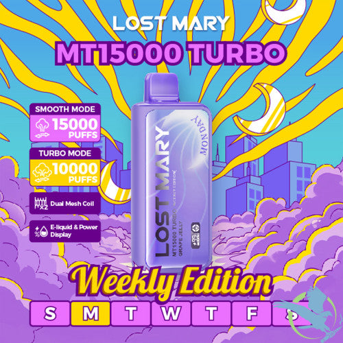 LOST MARY MT15000 Turbo 16ML 15K Puffs Disposable Pod Device With Dual Mesh Coil & Digital Screen - Display of 5