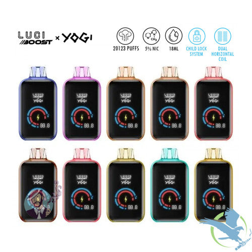 Lucid Boost x Yogi 20K Puffs 18ML Disposable Vape Device With Dual Mesh & Boost Mode - Display of 5