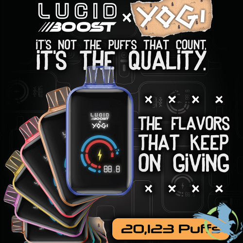 Lucid Boost x Yogi 20K Puffs 18ML Disposable Vape Device With Dual Mesh & Boost Mode - Display of 5