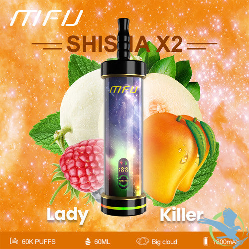 MFU Shisha X2 60K Puffs 60ML Disposable Device With Lighting Show & Color LED Screen - Display of 5