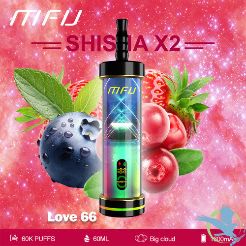 MFU Shisha X2 60K Puffs 60ML Disposable Device With Lighting Show & Color LED Screen - Display of 5