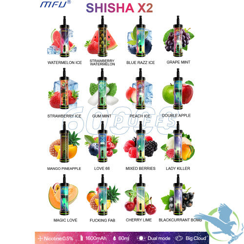 MFU Shisha X2 60K Puffs 60ML Disposable Device With Lighting Show & Color LED Screen - Display of 5