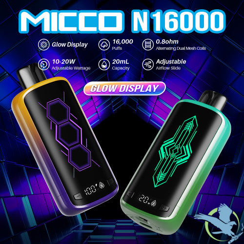 MICCO N16000 16000 Puffs 20ML 650mAh Prefilled Nicotine Salt Rechargeable Disposable With Glow Display & Power / E-liquid Screen - Display of 5