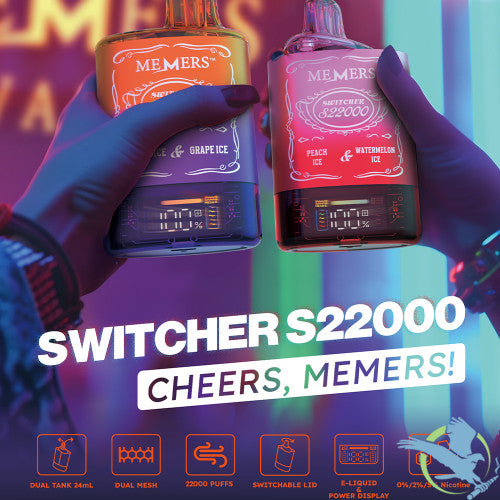 Memers Switcher S22000 Puffs 24ML Disposable Vape Device With Switchable Lid & Power Screen - Display of 5