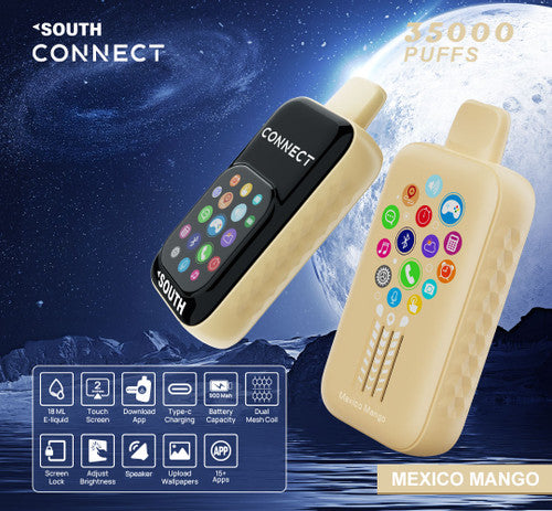 South Connect 35K Puffs 18ML Disposable Device With Bluetooth Connections & Touch Screen - Display of 5