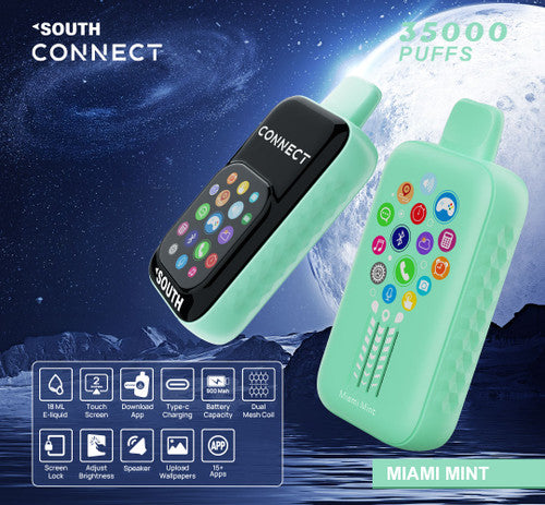 South Connect 35K Puffs 18ML Disposable Device With Bluetooth Connections & Touch Screen - Display of 5