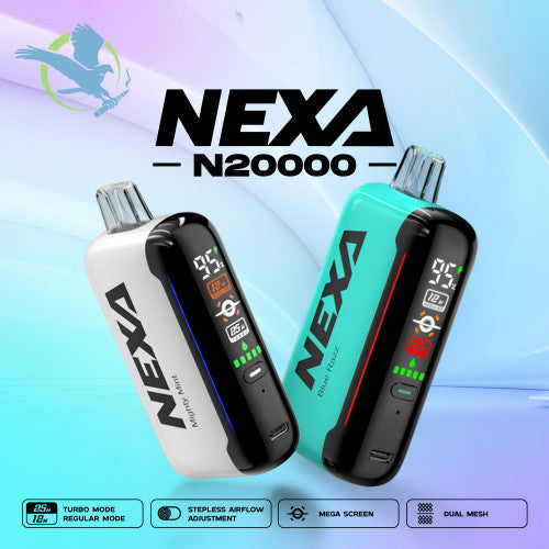 NEXA N20000 20ML 20000 Puffs 800mAh Prefilled Nicotine Salt Rechargeable Disposable Device With Dual Mesh Coil & MEGA Screen - Display of 5
