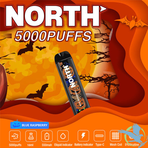 North 10ML SPOOKY EDITION 5000 Puffs 550mAh Prefilled Nicotine Salt Rechargeable Disposable Vape Device With Mesh Coil & E-liquid & Battery Indicator - Display of 10