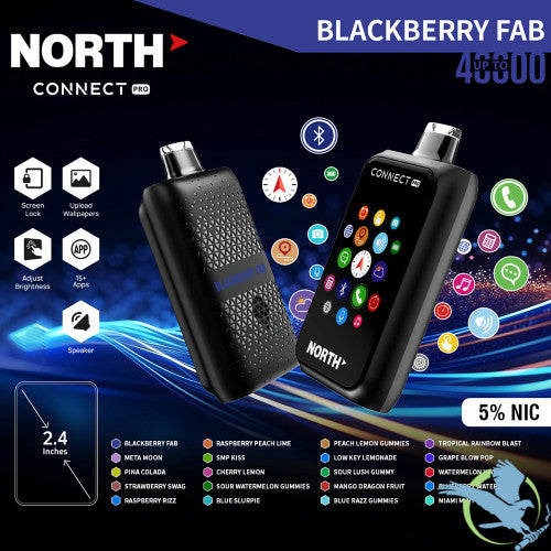 North Connect Pro 40K Puffs 20ML Disposable Device With Bluetooth Connections & Engraved Grip Texture - Display of 5