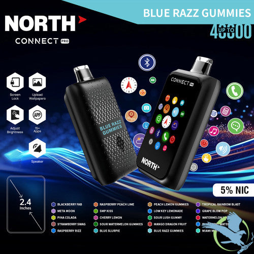 North Connect Pro 40K Puffs 20ML Disposable Device With Bluetooth Connections & Engraved Grip Texture - Display of 5