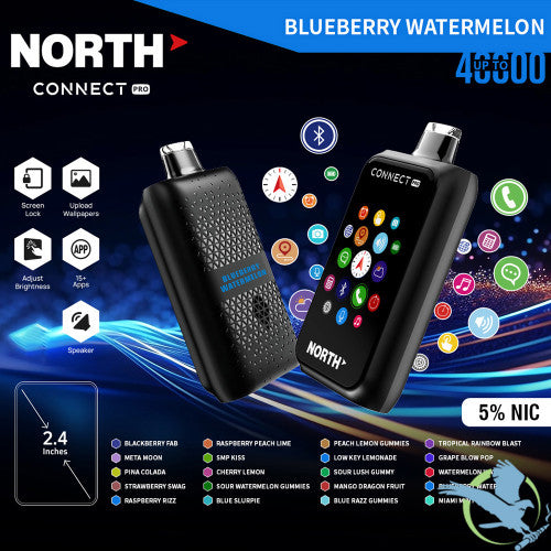 North Connect Pro 40K Puffs 20ML Disposable Device With Bluetooth Connections & Engraved Grip Texture - Display of 5