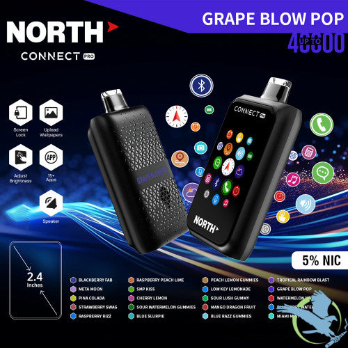 North Connect Pro 40K Puffs 20ML Disposable Device With Bluetooth Connections & Engraved Grip Texture - Display of 5