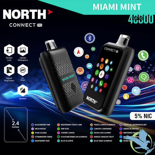 North Connect Pro 40K Puffs 20ML Disposable Device With Bluetooth Connections & Engraved Grip Texture - Display of 5