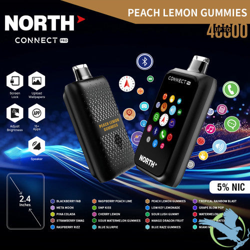 North Connect Pro 40K Puffs 20ML Disposable Device With Bluetooth Connections & Engraved Grip Texture - Display of 5