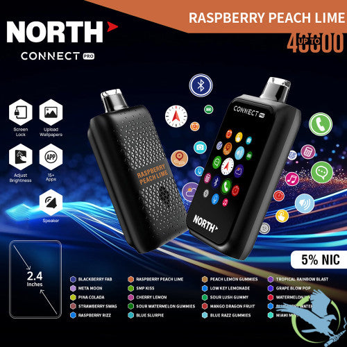 North Connect Pro 40K Puffs 20ML Disposable Device With Bluetooth Connections & Engraved Grip Texture - Display of 5