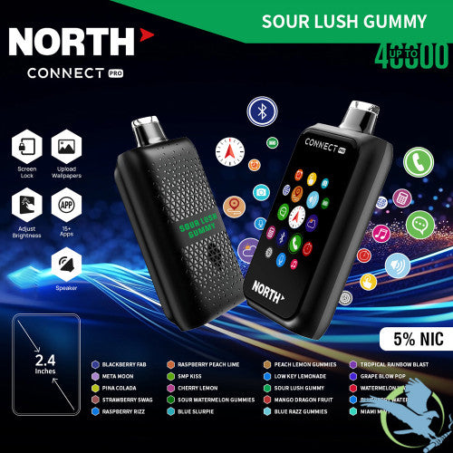North Connect Pro 40K Puffs 20ML Disposable Device With Bluetooth Connections & Engraved Grip Texture - Display of 5