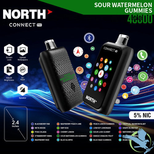 North Connect Pro 40K Puffs 20ML Disposable Device With Bluetooth Connections & Engraved Grip Texture - Display of 5