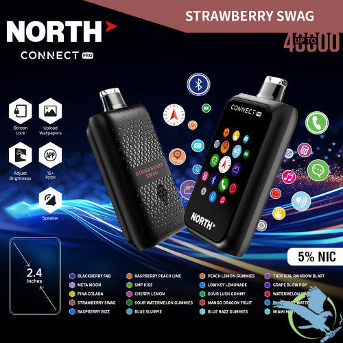 North Connect Pro 40K Puffs 20ML Disposable Device With Bluetooth Connections & Engraved Grip Texture - Display of 5